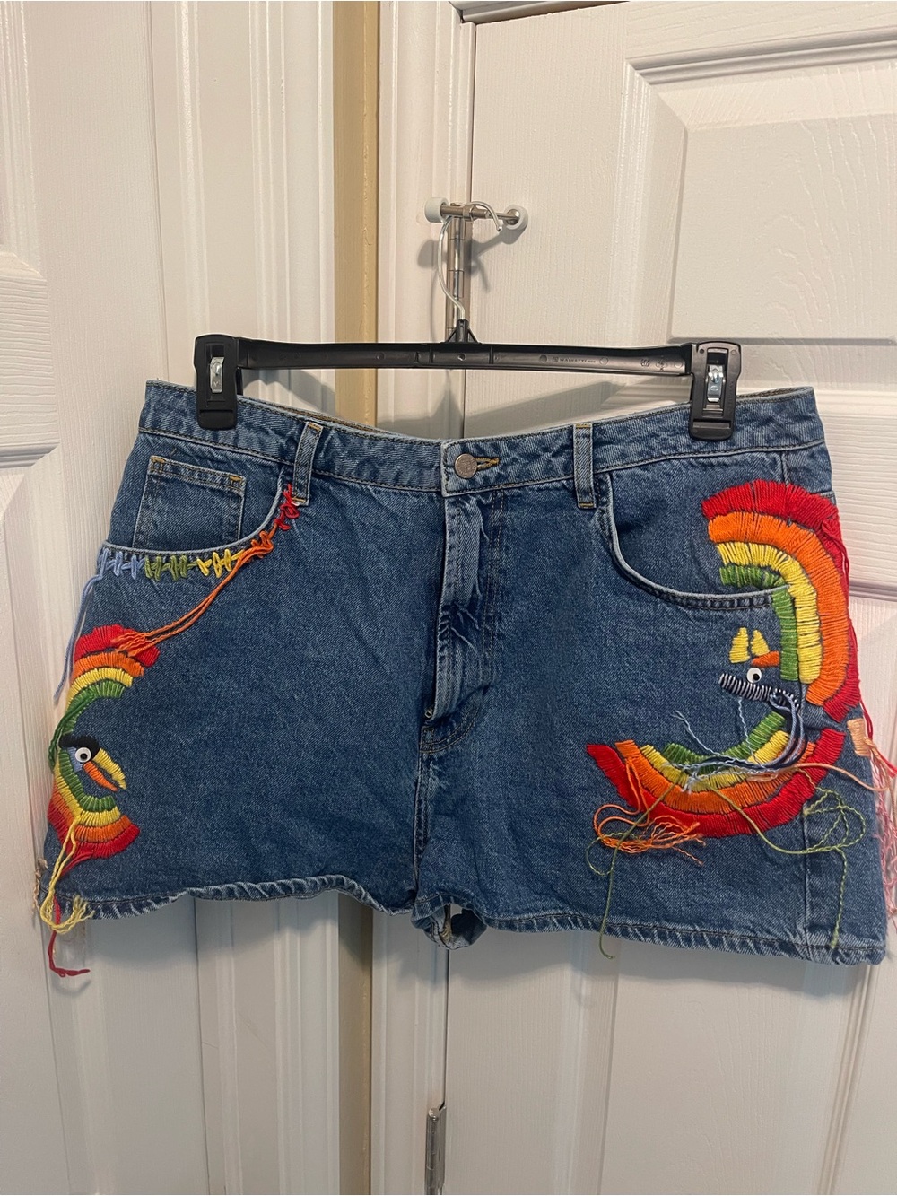 FARM Rio Blue Denim Shorts with Rainbow Embroidery - Picture 2 of 7